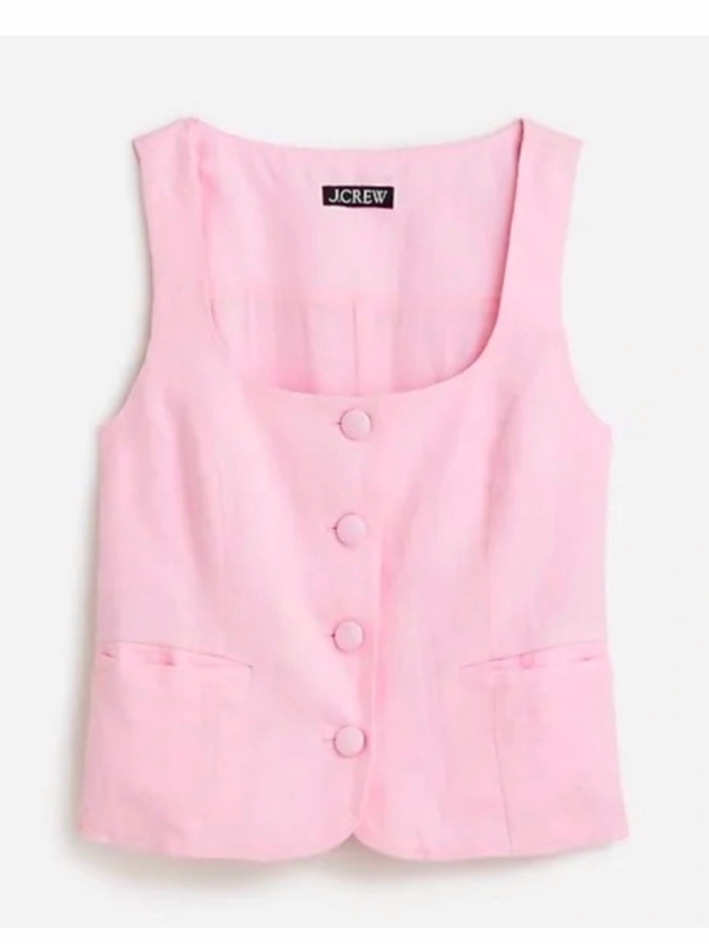 J. Crew Linen Vest Tank Light Pink Sleeveless Button-Front Crop Top